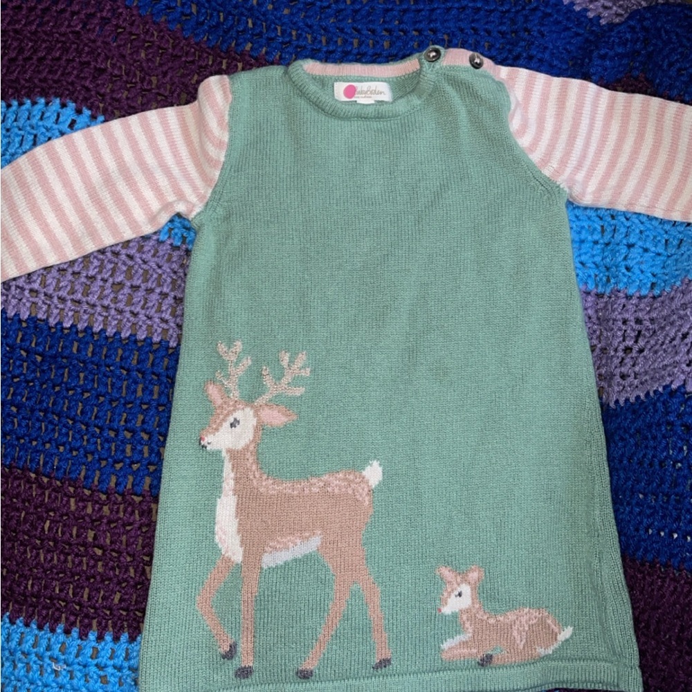 Green Deer Print Kids Sweater Top